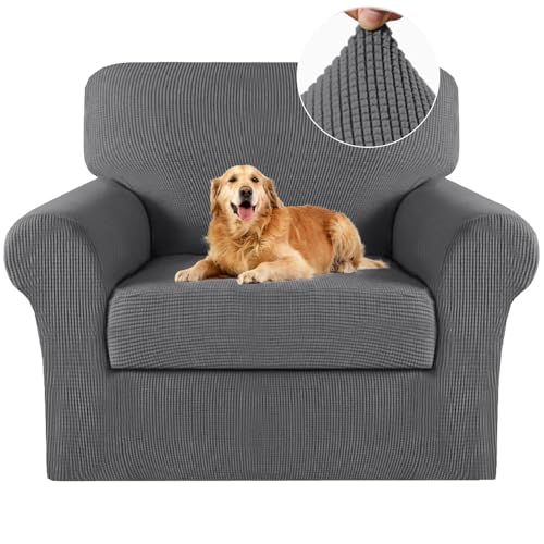 Turquoize 2 Piece Chair Covers Chair Slipcovers for Living Room Armchair Sofa Covers Chair Couch Cover with Arms Washable Furniture Protector for Chairs Feature Thick Fabric (Chair,Charcoal Gray) - Image 1