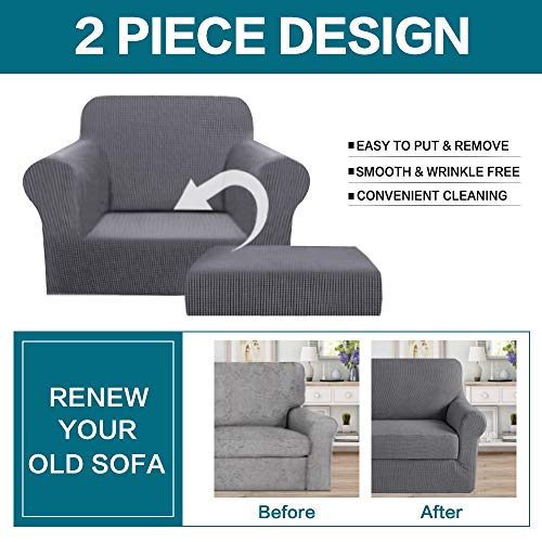 Turquoize 2 Piece Chair Covers Chair Slipcovers for Living Room Armchair Sofa Covers Chair Couch Cover with Arms Washable Furniture Protector for Chairs Feature Thick Fabric (Chair,Charcoal Gray) - Image 4