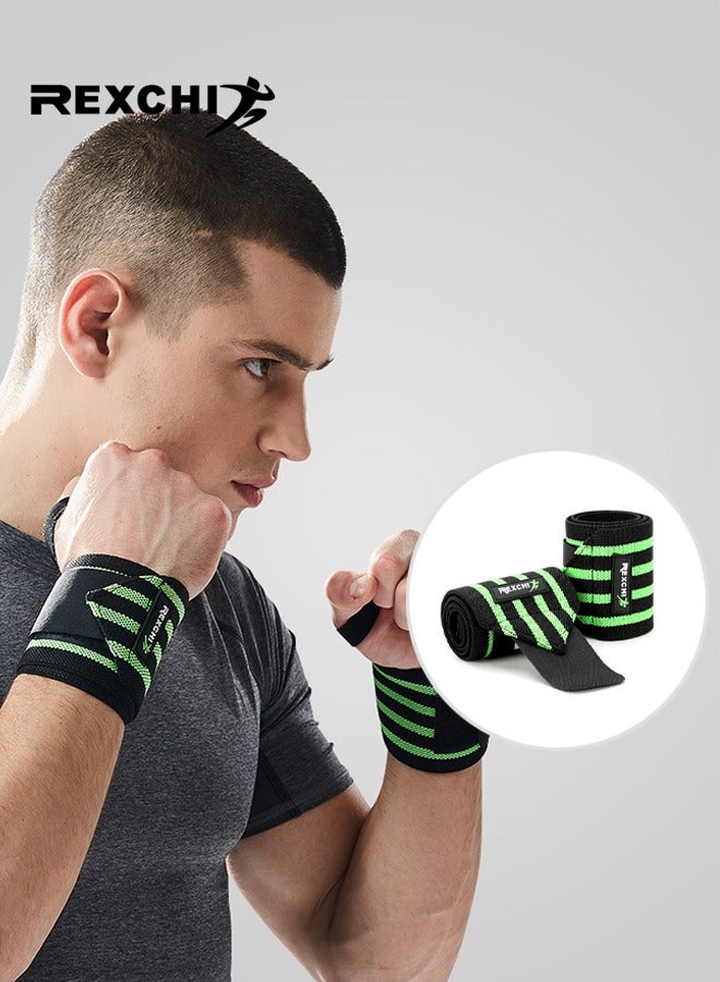 REXCHI 1Pair Fitness Wrist Wraps for Weightlifting, Premium Lifting Straps with Thumb Loops for Powerlifting, Bodybuilding & Weight Lifting & Strength Training, Compression Gym Wrist Support for Men & Women, Black/Green - Image 1