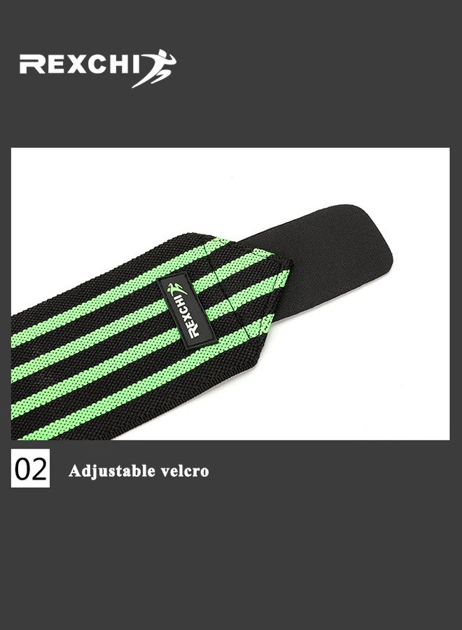 REXCHI 1Pair Fitness Wrist Wraps for Weightlifting, Premium Lifting Straps with Thumb Loops for Powerlifting, Bodybuilding & Weight Lifting & Strength Training, Compression Gym Wrist Support for Men & Women, Black/Green - Image 4