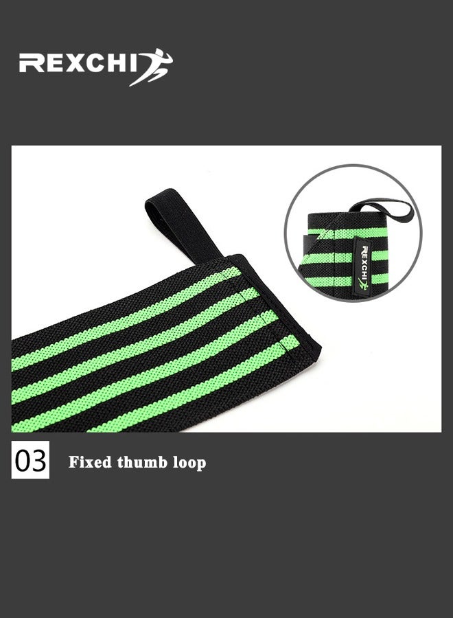 REXCHI 1Pair Fitness Wrist Wraps for Weightlifting, Premium Lifting Straps with Thumb Loops for Powerlifting, Bodybuilding & Weight Lifting & Strength Training, Compression Gym Wrist Support for Men & Women, Black/Green - Image 5