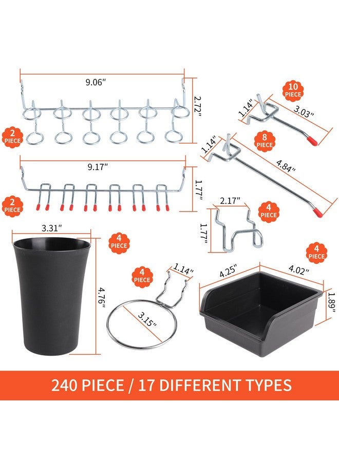 FALPRO 240PCS Pegboard Hooks Assortment, Pegboard Organizer Kit with Bins, Cups, 1/8 and 1/4 inch Hooks for Hanging Tools, Garage Wall Organization - Image 2