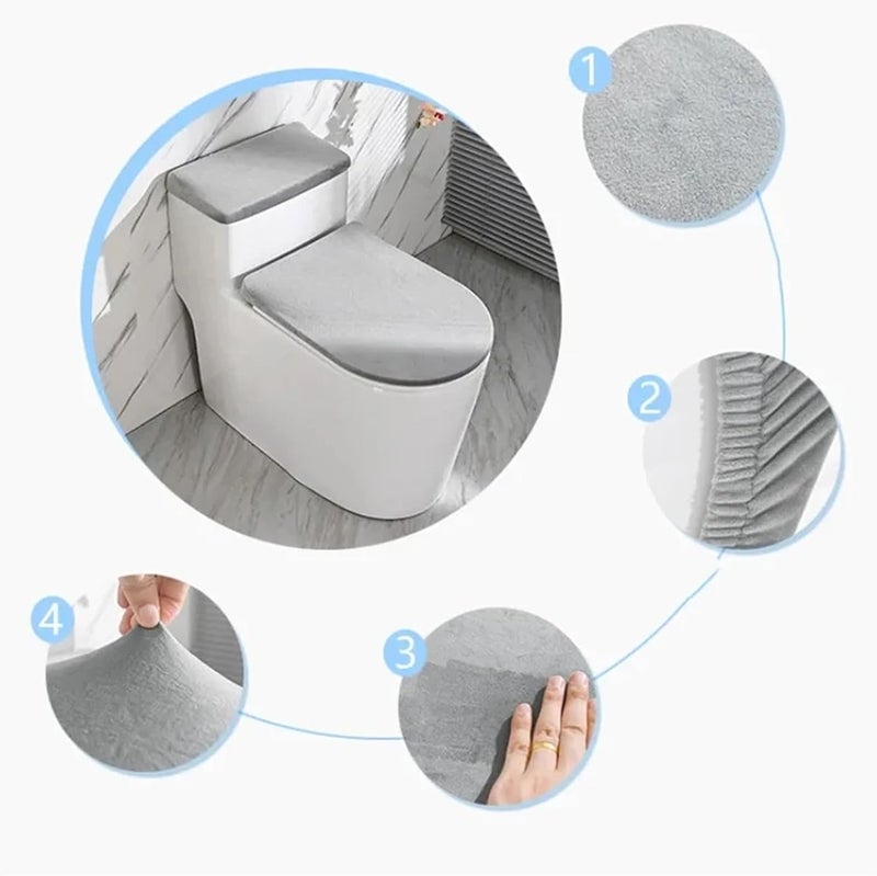 2sets Stretch Velvet Toilet Lid Cover and Tank Soft Thickened Washable Universal Cushion Home Hotel(J) - Image 5