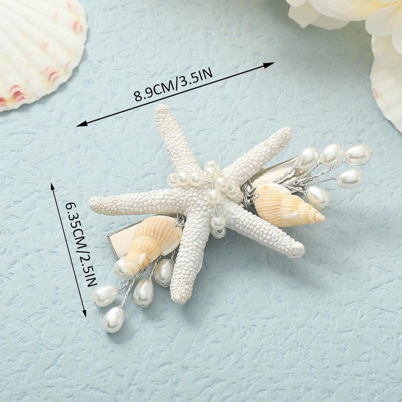Brishow Starfish Clip Silver Seashell Hair Accessories Pearl Beach Wedding Hair clips for Brides and Bridesmaids - Image 4