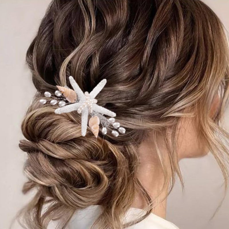 Brishow Starfish Clip Silver Seashell Hair Accessories Pearl Beach Wedding Hair clips for Brides and Bridesmaids - Image 3
