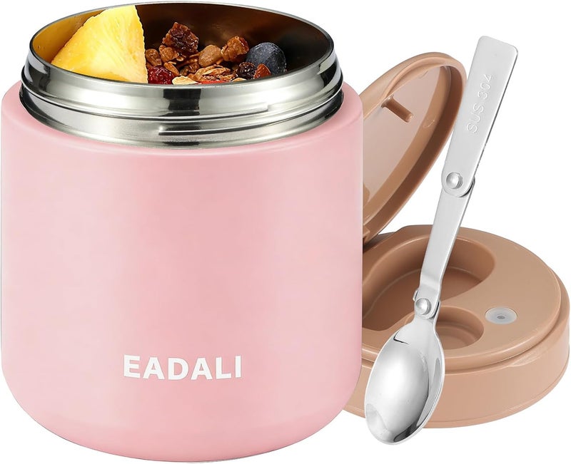 Eadali 15.2 oz Thermo Food Jar for Kids & Adults, Vacuum Insulated Lunch Container 316 Stainless Steel, Hot & Cold Soup Jar with Spoon, BPA Free & Leak Proof - Image 1