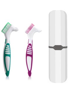 Ceonam Denture Brush, 2 Pcs False Teeth Toothbrush with White Carrying Case, Multi-Tiered Bristles with Comfort Grip Handle for Effective Denture Cleaning  - Image 1