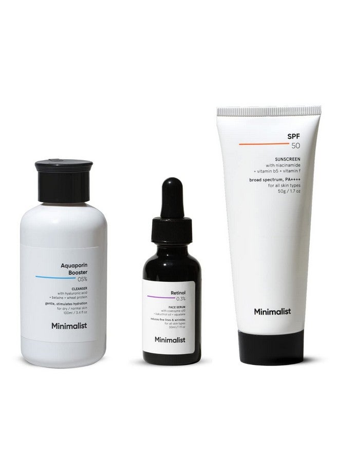 منيماليست مجموعة أدوات العناية بالبشرة المضادة للشيخوخة، مجموعة روتينية للجنسين، مصل غسول الوجه ومجموعة واقي من الشمس 180 جم  - Image 1