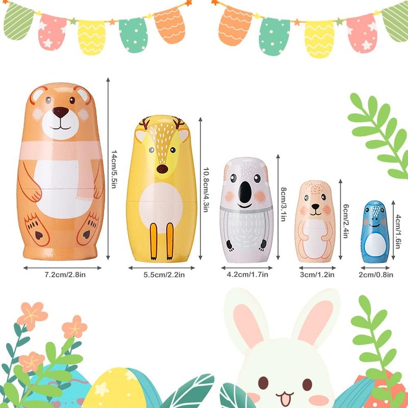 Winterworm Winterworm Set of 5 Animal Matryoshka Nesting Dolls Bear Giraffe Koala Rabbit Frog Russian Nesting Dolls Stacking Toys Stacking Toys Home Decor New Year Birthday Party Decoration Gift  - Image 2