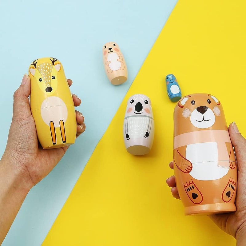 Winterworm Winterworm Set of 5 Animal Matryoshka Nesting Dolls Bear Giraffe Koala Rabbit Frog Russian Nesting Dolls Stacking Toys Stacking Toys Home Decor New Year Birthday Party Decoration Gift  - Image 5