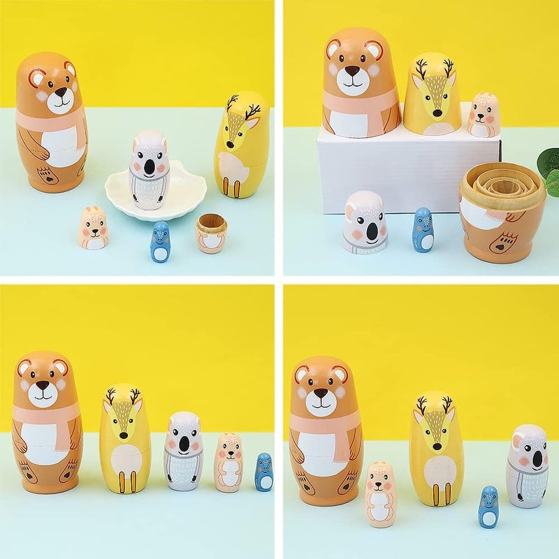 Winterworm Winterworm Set of 5 Animal Matryoshka Nesting Dolls Bear Giraffe Koala Rabbit Frog Russian Nesting Dolls Stacking Toys Stacking Toys Home Decor New Year Birthday Party Decoration Gift  - Image 3