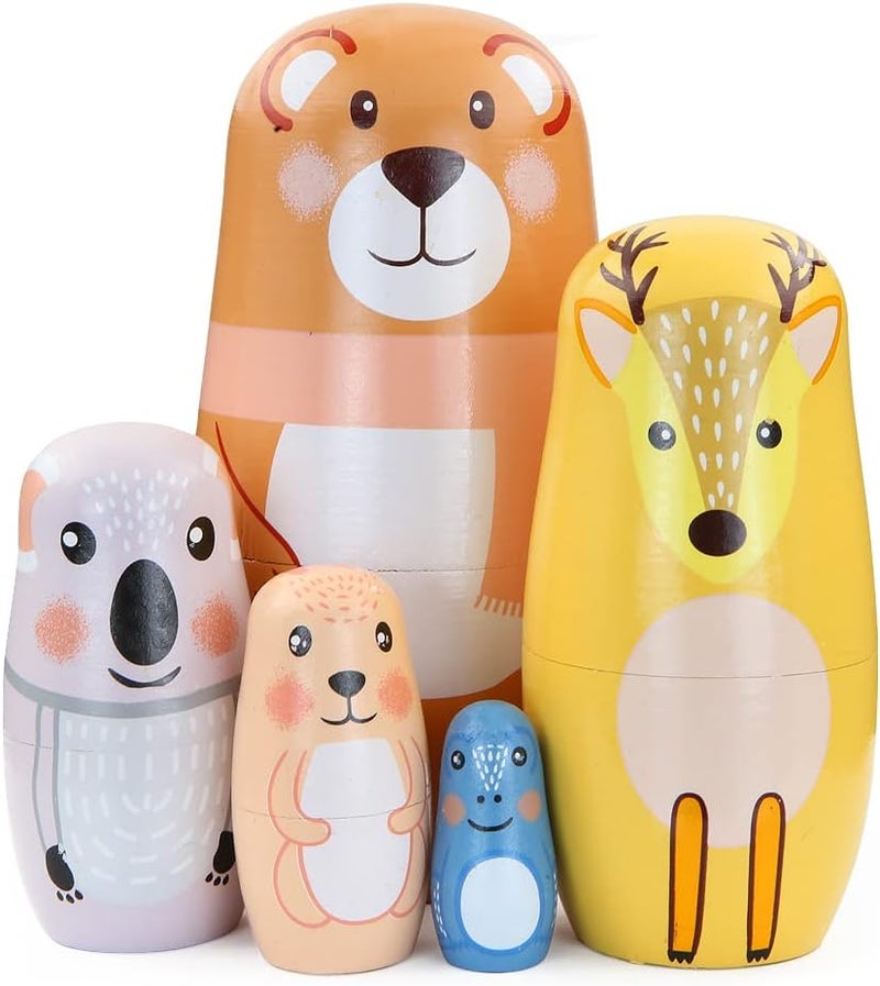 Winterworm Winterworm Set of 5 Animal Matryoshka Nesting Dolls Bear Giraffe Koala Rabbit Frog Russian Nesting Dolls Stacking Toys Stacking Toys Home Decor New Year Birthday Party Decoration Gift  - Image 1