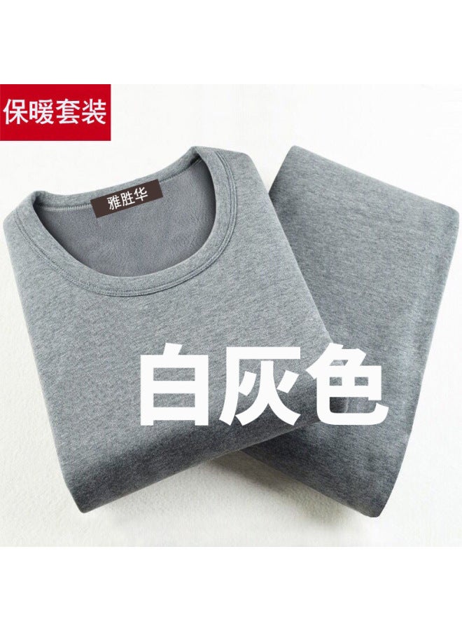 Men's Thermal Underwear Suit Autumn And Winter Thin Solid Color Autumn Clothes And Pants Fleece-lined Thickened Youth Base Shirt Plus Size