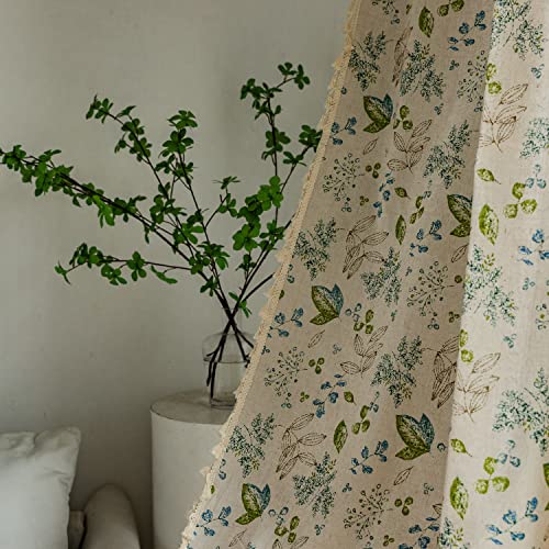 ENJOYBRIDAL ستائر ENJOYBRIDAL Leaf بطول 63 بوصة، لوحين، مع شرابات، بوهيمية، نصف شفافة، للغرفة النوم والمعيشة، مزرعة، زهرية، قصيرة، ريفية، مع جيب للقضيب، مزيج من القطن والكتان - Image 5
