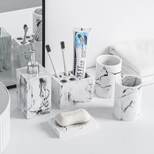 Buric Resin Vintage Marble Bathroom Accessories Sets Luxury 6-Piece Bathroom Decoration Soap Dispenser,Cups,Toothbrush Holder - Image 3