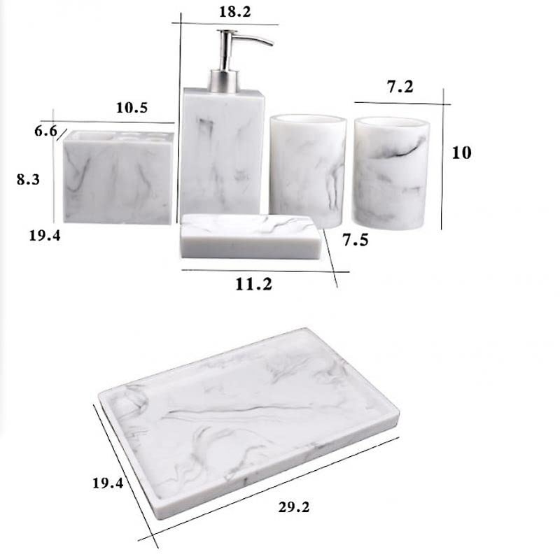 Buric Resin Vintage Marble Bathroom Accessories Sets Luxury 6-Piece Bathroom Decoration Soap Dispenser,Cups,Toothbrush Holder - Image 5