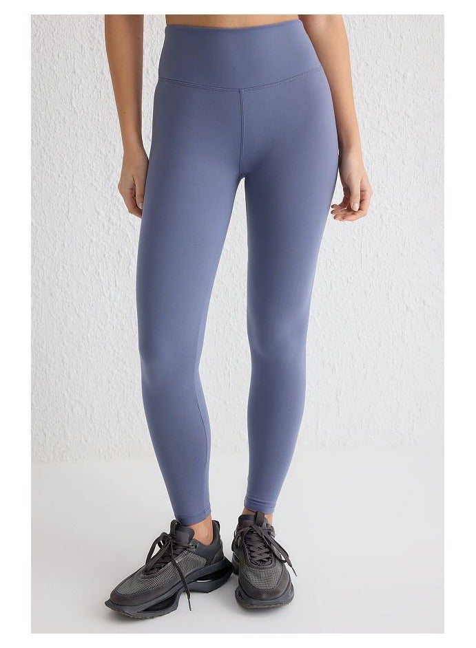 trendyol Indigo Soft Brushed Fabric Reflective Print Detail Full Length Knitted Sports Tights - Image 2