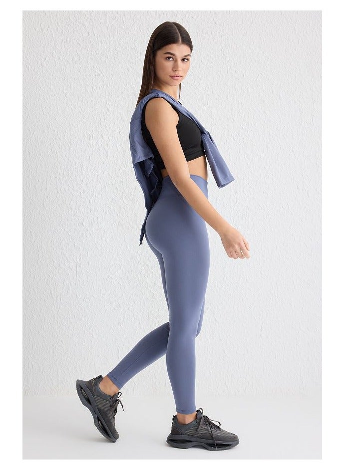 trendyol Indigo Soft Brushed Fabric Reflective Print Detail Full Length Knitted Sports Tights - Image 3