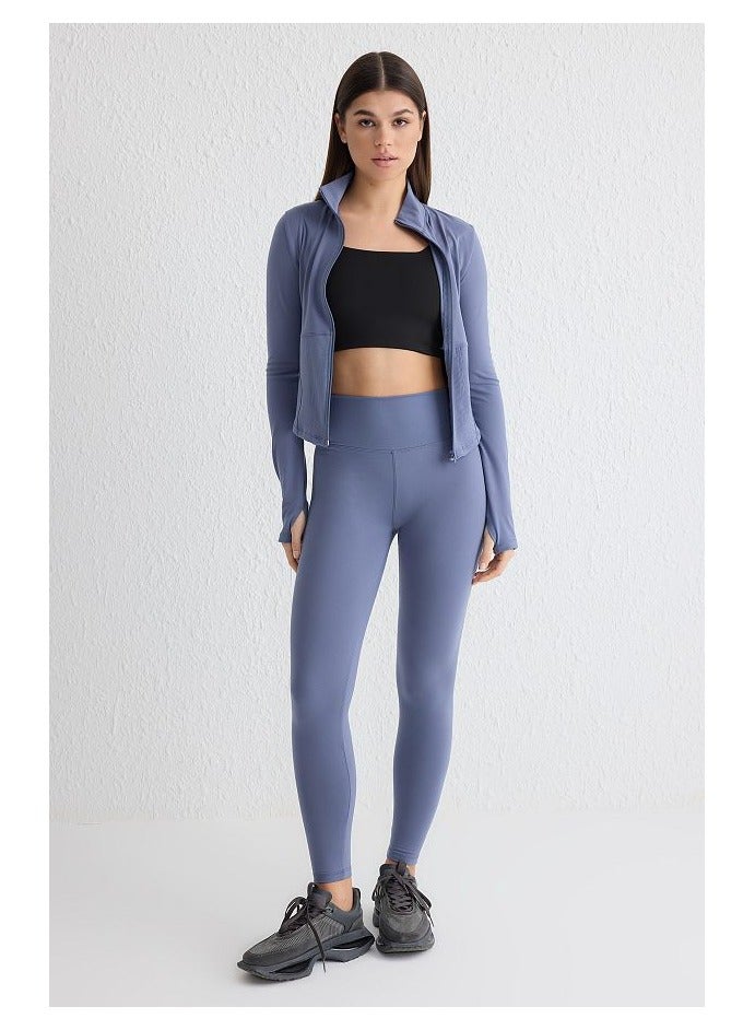 trendyol Indigo Soft Brushed Fabric Reflective Print Detail Full Length Knitted Sports Tights - Image 1