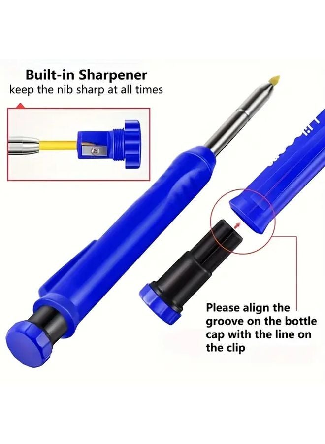 Black Carpentry Pen 2.8mm Deep Hole Marker with Built in Sharpener for Wood Metal Plastic Includes 6 Refills - Image 3