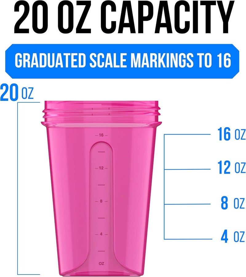 VELOMIX -2 Pack- 20 oz Protein Shaker Bottles for Protein Mixes - 2x Wire Whisk | Leak Proof Shaker Cups for Protein Shakes and Pre Workout | Protein Shaker Bottle Pack (95) Black/Pink - Image 4