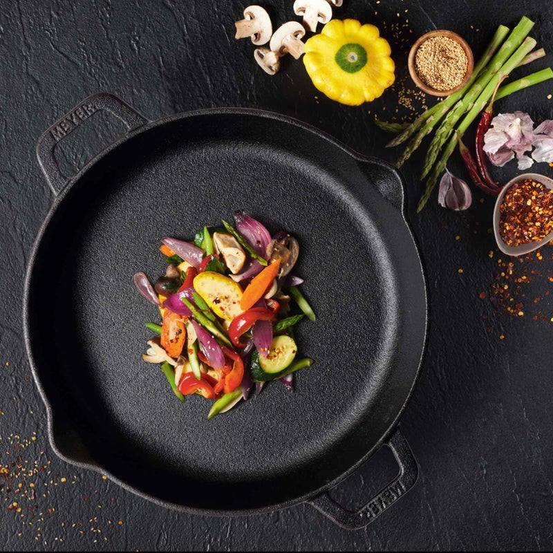 MEYER Meyer Pre Seasoned Cast Iron Skillet | Fry Pan | Iron Pan | Cast Iron Cookware| Cast Iron Frying Pan with 2 Side Handles | Gas and Induction Compatible, 26cm/ 2 litres, Black  - Image 2