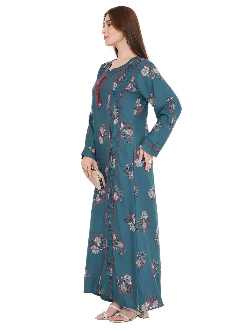 HANA & SARA LONG SLEEVE CLASSY PRINTED LONG ARABIC FARASHA KAFTAN JALABIYA DRESSES
