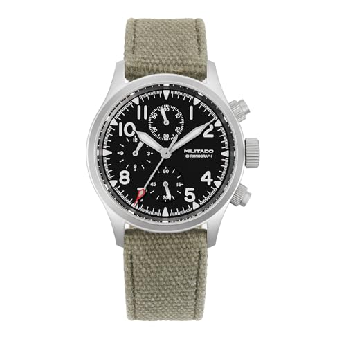 TACTICAL FROG Militado ML1868 39mm Military Chronograph Watch Sapphire Crystal VK67 Quartz Watches for Men BGW9 Luminous 100M Waterproof, Green Canvas Strap - Image 1