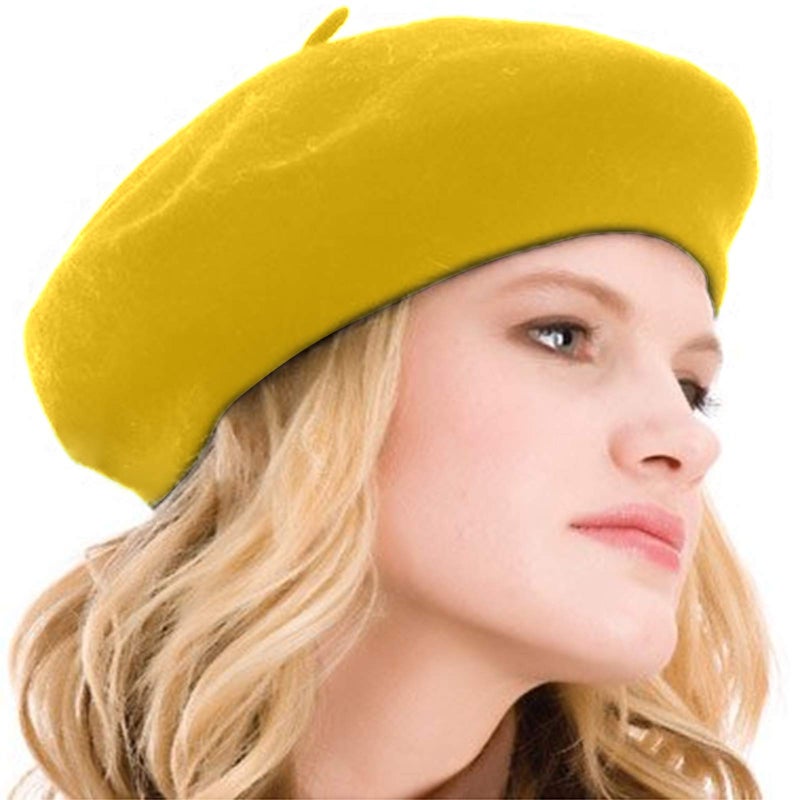 KIMMING Beret Hats for Women- Classic Wool French Beret | Elegant Vintage Cloche Hat for Artists, Parisian Chic Outfits Yellow - Image 5