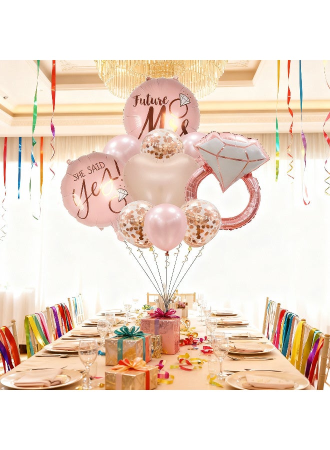 Kawkab 10-pack of rose gold foil balloons, diamond ring heart-shaped balloons, Valentine's Day confession and wedding decoration balloons - Image 2