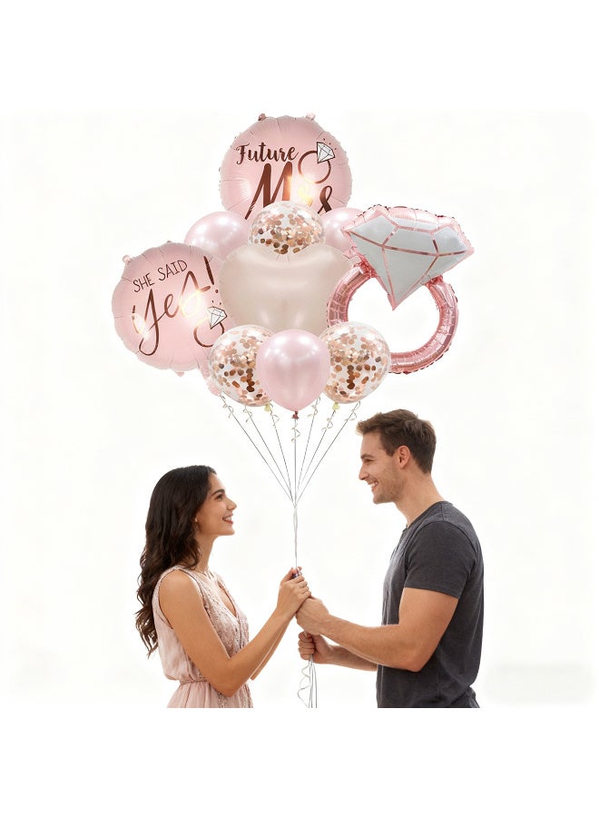 Kawkab 10-pack of rose gold foil balloons, diamond ring heart-shaped balloons, Valentine's Day confession and wedding decoration balloons - Image 3