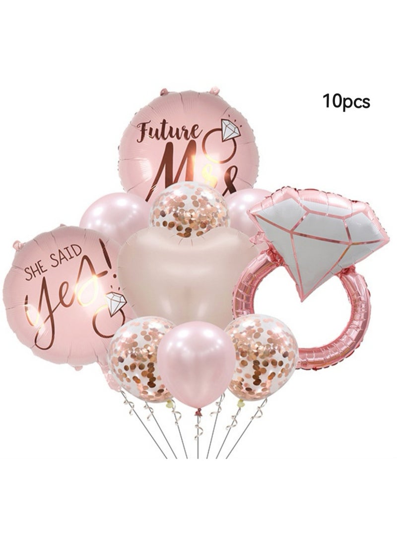 Kawkab 10-pack of rose gold foil balloons, diamond ring heart-shaped balloons, Valentine's Day confession and wedding decoration balloons - Image 1