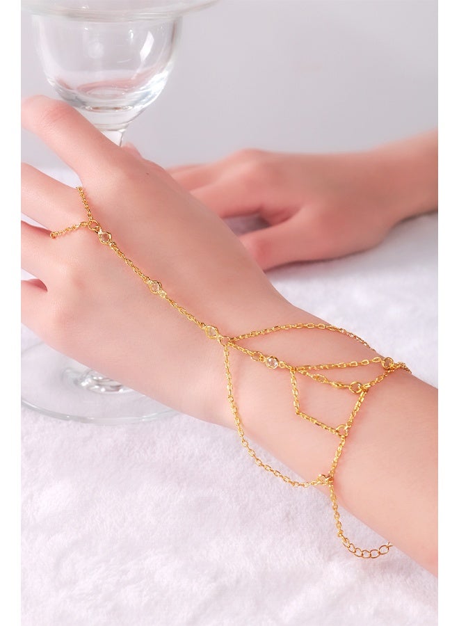 Charm Gold Hand Chain Bracelet Non Tarnish Vocation Jewelry for Women Sophisticated Boho Finger Ring Link Bracelet Prom - Image 1