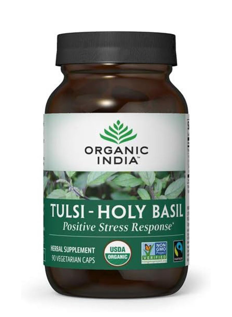 Organic India تولسي الريحان المقدس للاستجابة الإيجابية للتوتر نباتي 90 كبسولة - Image 1