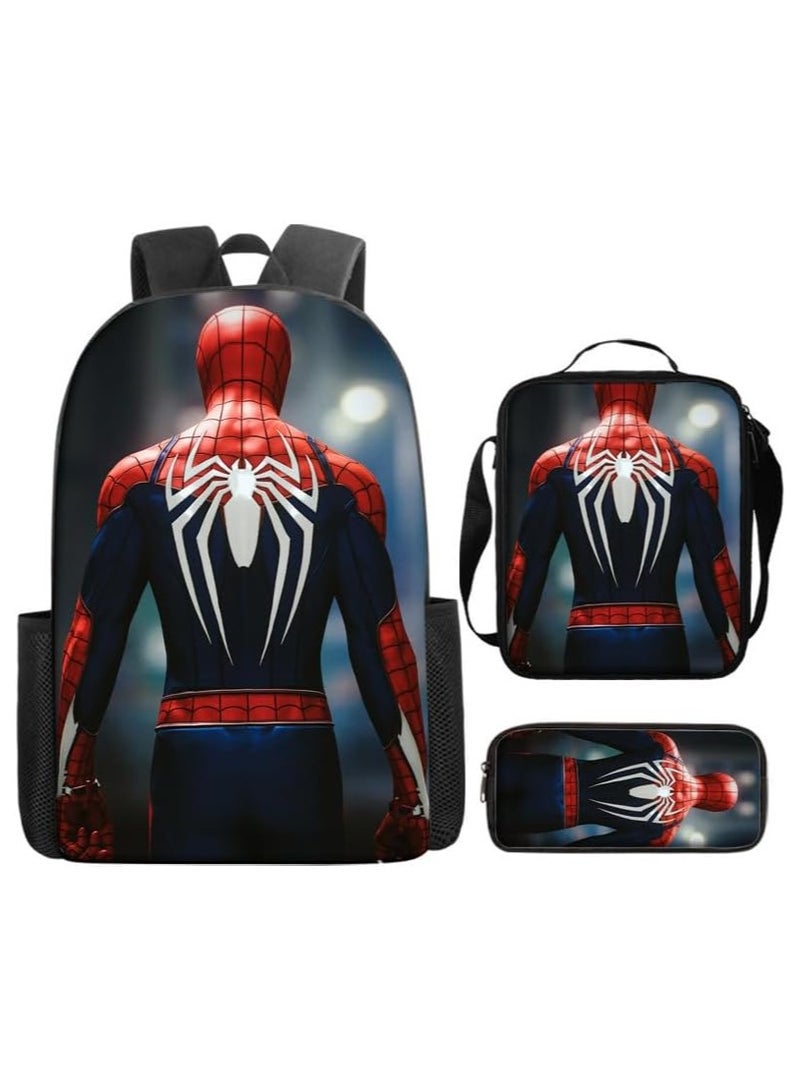 general 3Pcs Backpack Set Spider Man School Backpack Large Capacity Casual Backpack with Lunch Bag and Pencil case for Kids Fans - Image 1