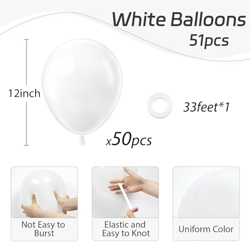 Awenztech White Balloons 12 inch, White Latex Balloons 50pcs Party Balloon for Engagement Bachelorette Bridal Shower Wedding Party Birthday Decorations - Image 2