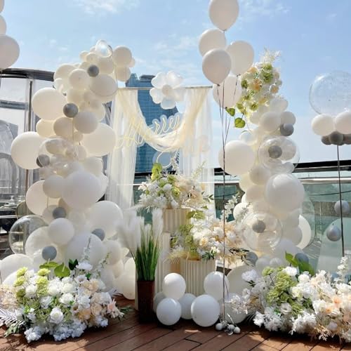 Awenztech White Balloons 12 inch, White Latex Balloons 50pcs Party Balloon for Engagement Bachelorette Bridal Shower Wedding Party Birthday Decorations - Image 4