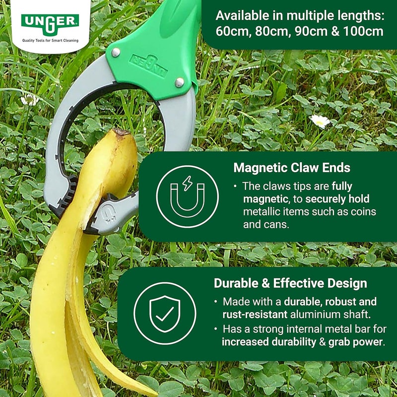 UNGER NT080 NiftyNabber Trigger Grip Litter Picker Trash Rubbish Picker Grabber MultiPurpose Reacher Grabber Stick Magnetic Claw with Rubber Grip 80cm - Image 3