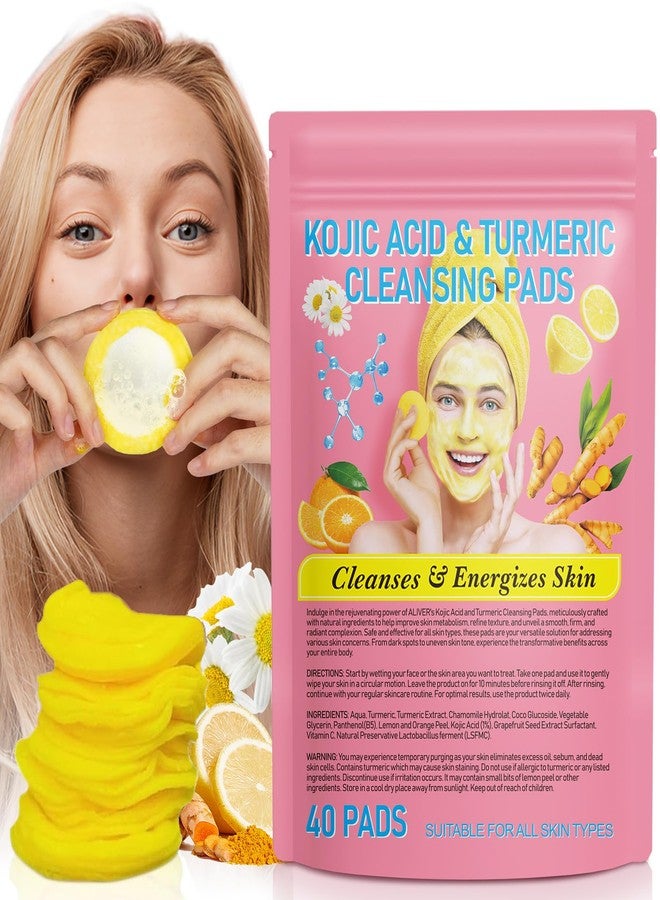 Turmeric Kojic Acid Pads, Kojic Acid and Turmeric Cleansing Pads, Turmeric Face Scrub Pads for Deep Clean Pore, Balance Skin Oil and Water, Turmeric Kojic Acid Cleansing Pads 40Pcs - Gentle & Safe - Image 1
