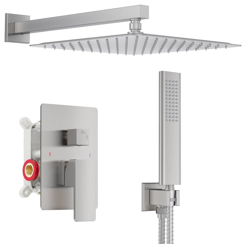 Iriber 12Inch Rainfall Shower System with Handheld Combo Brushed Nickel Finish High Pressure Brass Shower Set