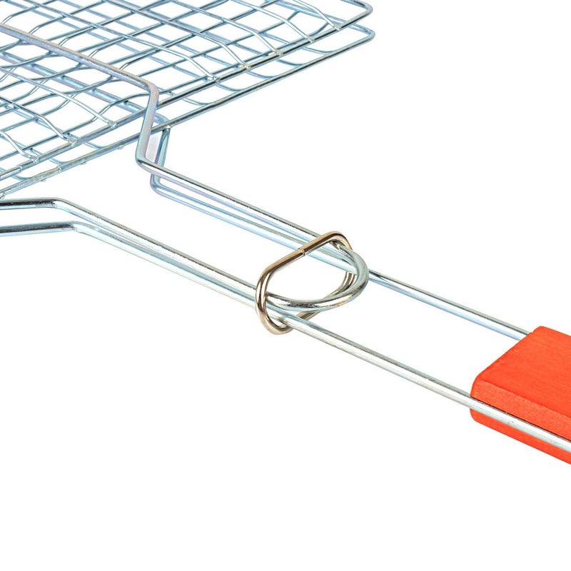 Lexazo Stainless Steel Portable Barbecue BBQ Grill Net Basket Roast Grilling Tray Plated with Wooden Handle - Image 2