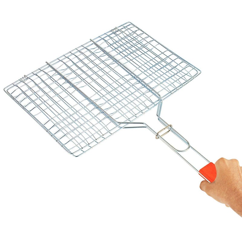 Lexazo Stainless Steel Portable Barbecue BBQ Grill Net Basket Roast Grilling Tray Plated with Wooden Handle - Image 3