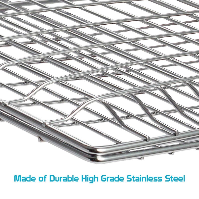 Lexazo Stainless Steel Portable Barbecue BBQ Grill Net Basket Roast Grilling Tray Plated with Wooden Handle - Image 4