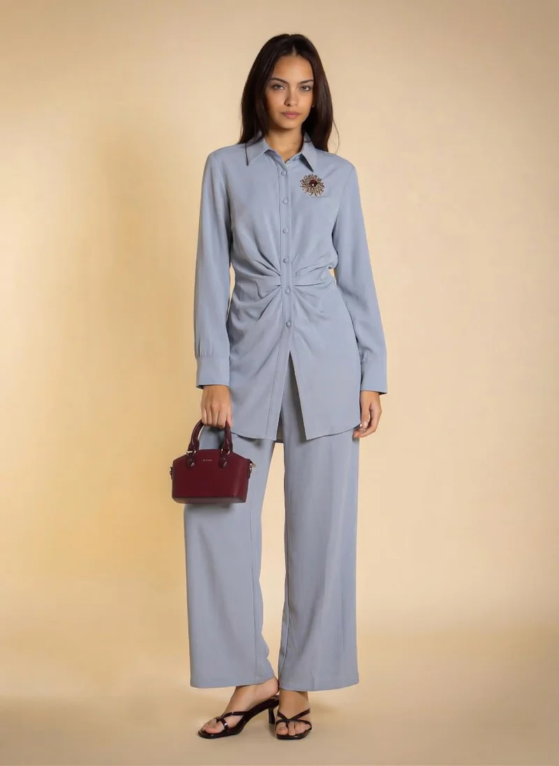 شايبس DETAILED SHIRT SET WITH BROOCH