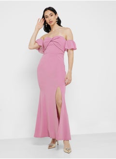 Little Mistress Twist Detail Bardot Maxi Dress  - Image 4