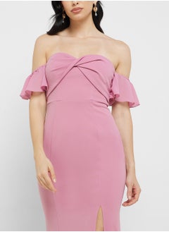 Little Mistress Twist Detail Bardot Maxi Dress  - Image 3