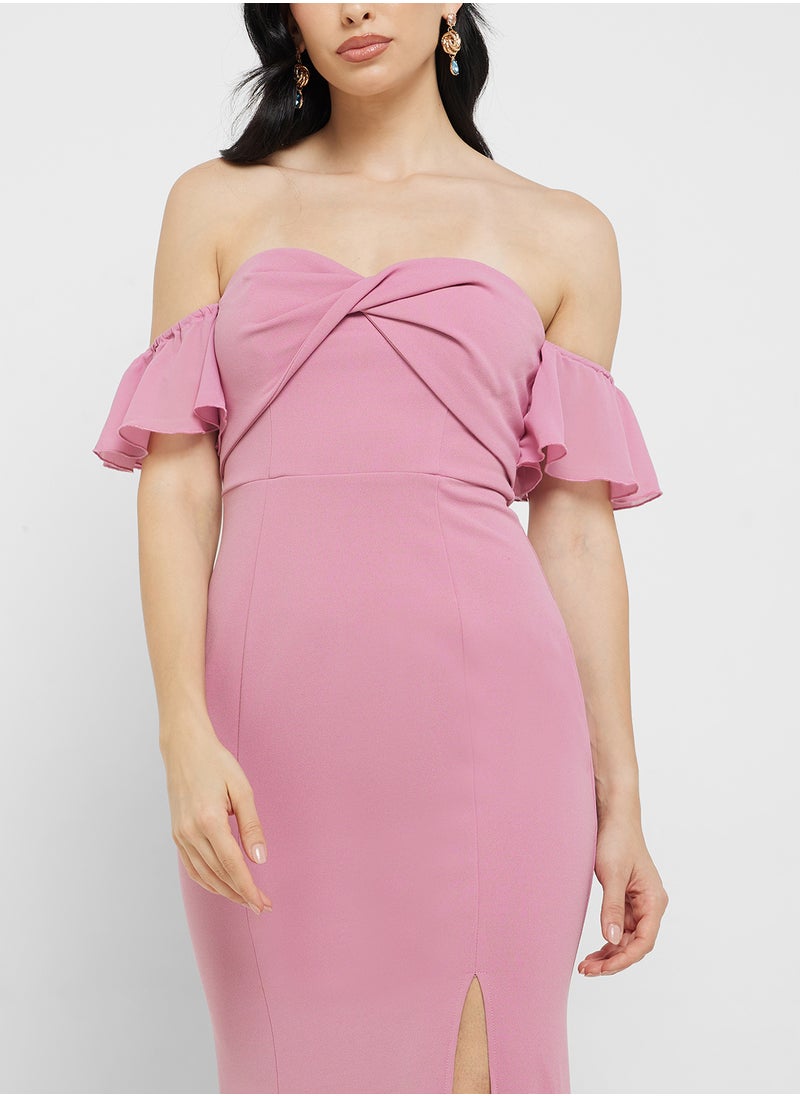 Little Mistress Twist Detail Bardot Maxi Dress  - Image 3