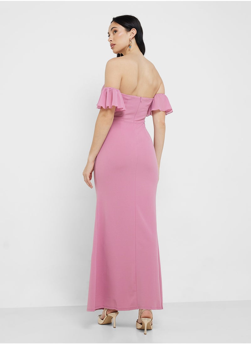 Little Mistress Twist Detail Bardot Maxi Dress  - Image 2