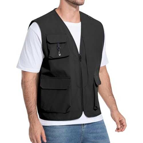 HYCOPROT Mens Outdoor Fishing Vest Traveling Casual Sleeveless Vests for Men Lightweight Waterproof Work Utility Cargo Jacket Winter Outwear Tops with 5 Pockets for Hunting Hiking Golf Climbing - Image 3