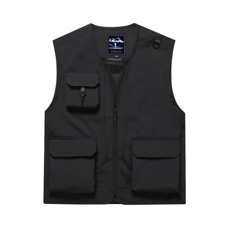 HYCOPROT Mens Outdoor Fishing Vest Traveling Casual Sleeveless Vests for Men Lightweight Waterproof Work Utility Cargo Jacket Winter Outwear Tops with 5 Pockets for Hunting Hiking Golf Climbing - Image 2